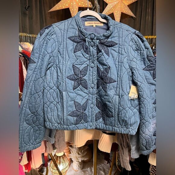 Free People Quinn Quilted Jacket Indigo Combo - Picture 10 of 12